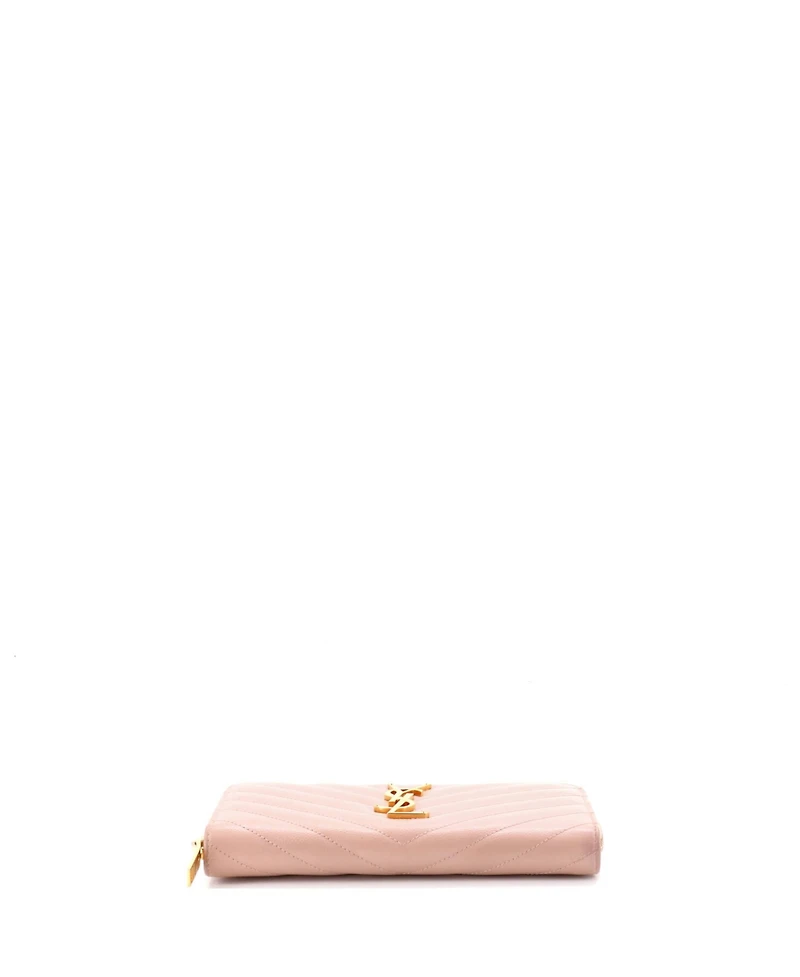 Pre-Owned Saint Laurent Classic Monogram Zip Around Wallet Matelasse Chevron Leather