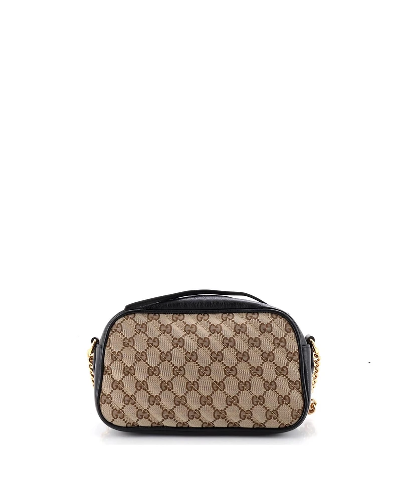 Pre-Owned Gucci Small Gg Marmont Shoulder Bag Diagonal Quilted Gg Canvas with Leather