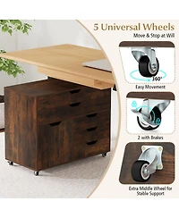 Sugift Modern Vertical 5-Drawer Mobile Chest with Door 5 Casters