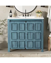 Sillysis 36" Retro Bathroom Vanity with Ceramic Sink, Solid Wood Frame and Soft Close Doors, Spacious Storage Cabinet for Modern Bathrooms.