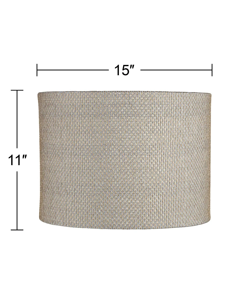 Springcrest Set of 2 Drum Print Lamp Shades Weave Medium 15" Top x 15" Bottom x 10" High Spider Harp and Finial Fitting