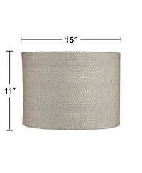 Springcrest Set of 2 Drum Print Lamp Shades Weave Medium 15" Top x 15" Bottom x 10" High Spider Harp and Finial Fitting