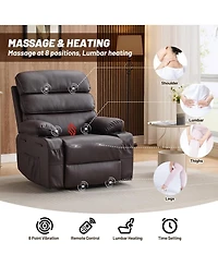 gaomon Pu Leather Recliner: Extra-wide manual recliner with massage, heat, and 1.5× plush arm/back support for ultimate living-room comfort.