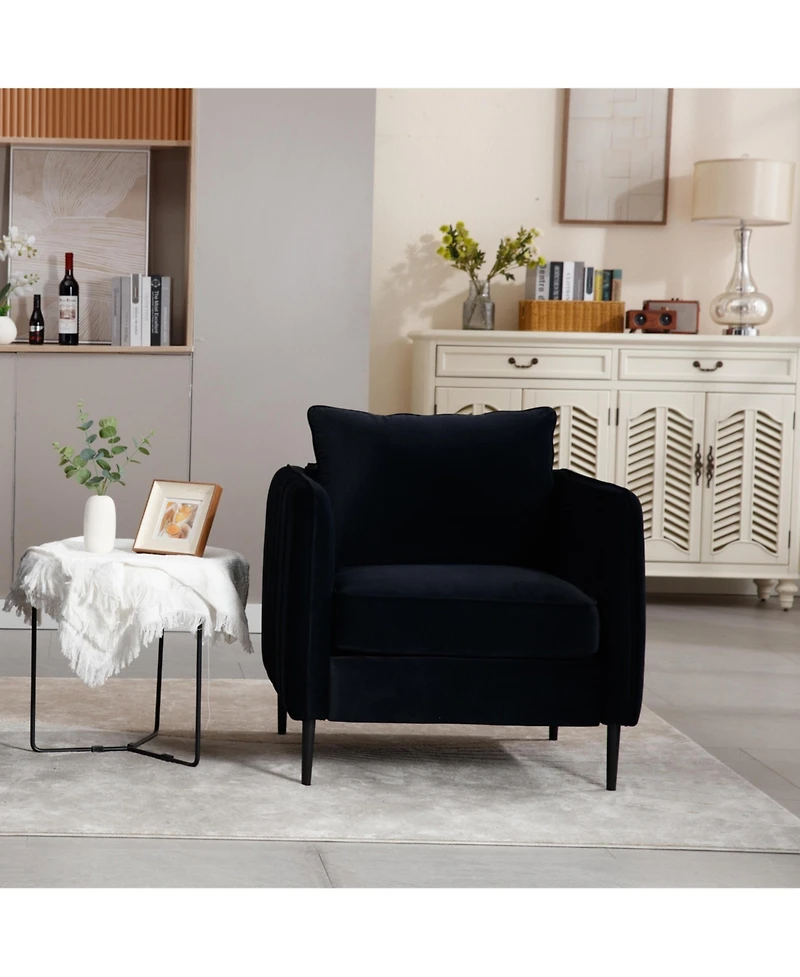 Boyel Living Accent Chair for Room Velvet Comfy Single Sofa Mid Century Armchair with Pillow Metal Legs