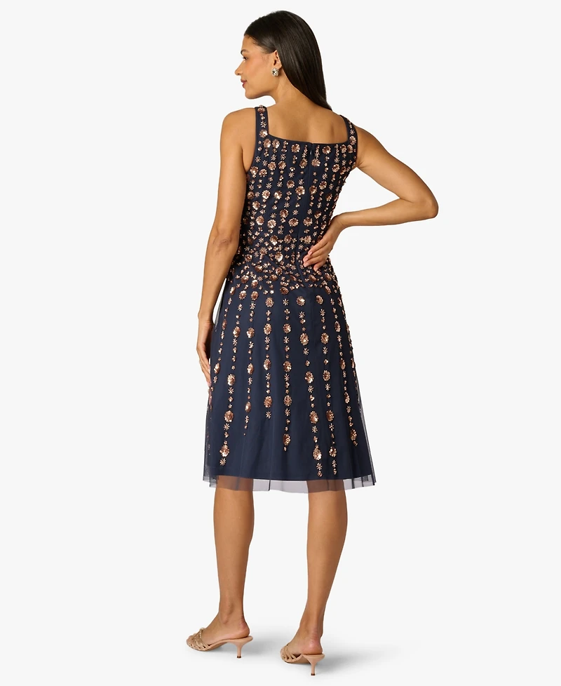 Adrianna Papell Petite Beaded Square Neck Midi Dress