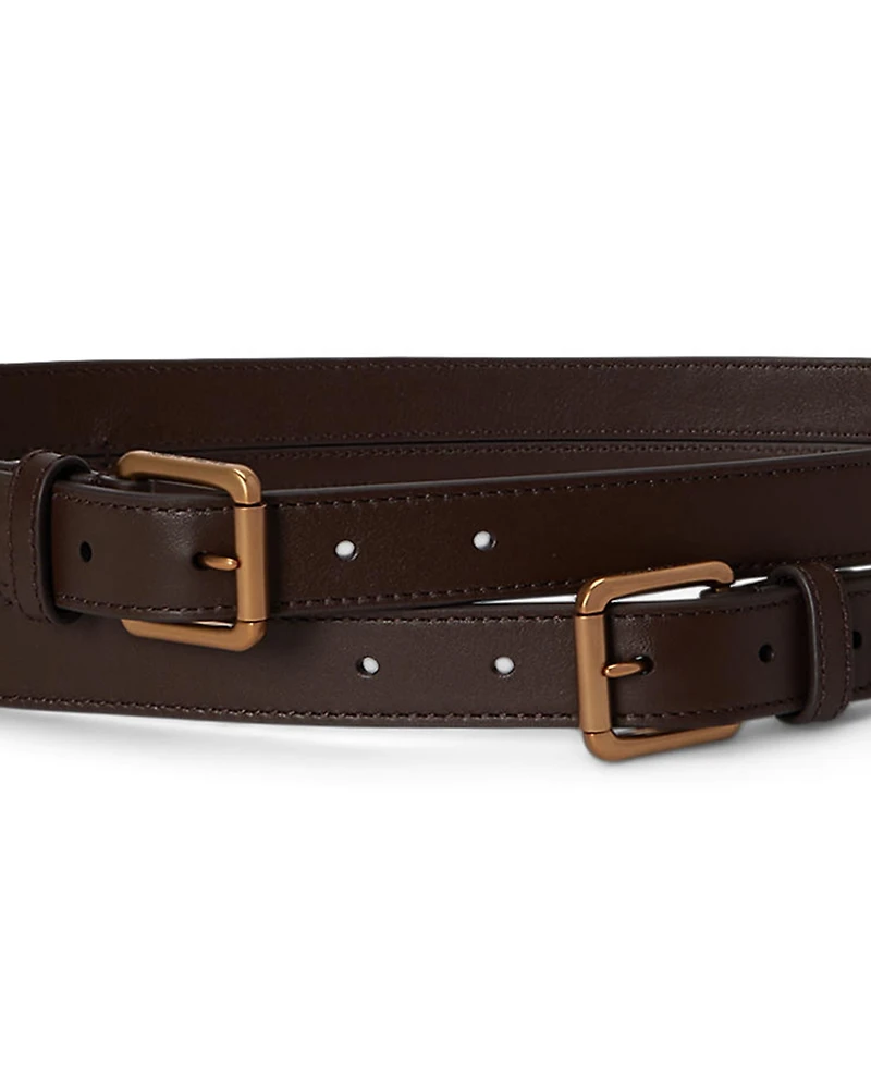 Lauren Ralph Women's Leather Double-Buckle Stacked Wide Belt