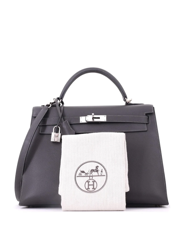 Pre-Owned Hermes Kelly Handbag Epsom with Palladium Hardware