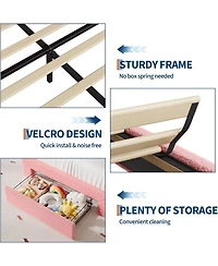 gaomon Bed Frame with Adjustable Upholstered Headboard Girls Boucle Platform Storage Drawers Princess for Kids