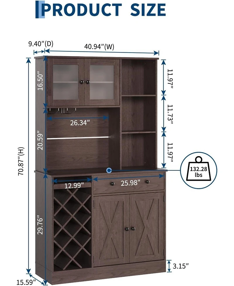 gaomon Coffee Bar Cabinet with Power Outlet & Exquisite Barn Doors, Sideboard Buffet Wine Bottle Rack, Storage