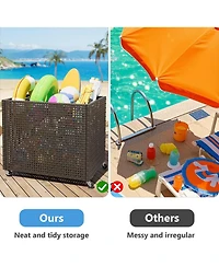 gaomon Poolside Rattan Storage Organizer, Pool Float Storage Holder with Mesh Rolling for Pool Noodles, Toys, Floats, Balls