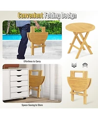 Gouun Folding Teak Wood Outdoor Side Table with X-Shaped Legs and Slatted Top, 20 x 20 in