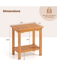 Gouun 2-Tier Acacia Wood Outdoor Side Table with Slatted Shelf, 19.5 x 14 x 20.5 inch.