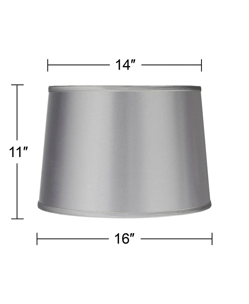 Springcrest Sydnee Satin Light Gray Medium Drum Lamp Shade 14" Top x 16" Bottom x 11" Slant x 11" High (Spider) Replacement with Harp and Finial