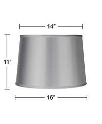 Springcrest Sydnee Satin Light Gray Medium Drum Lamp Shade 14" Top x 16" Bottom x 11" Slant x 11" High (Spider) Replacement with Harp and Finial