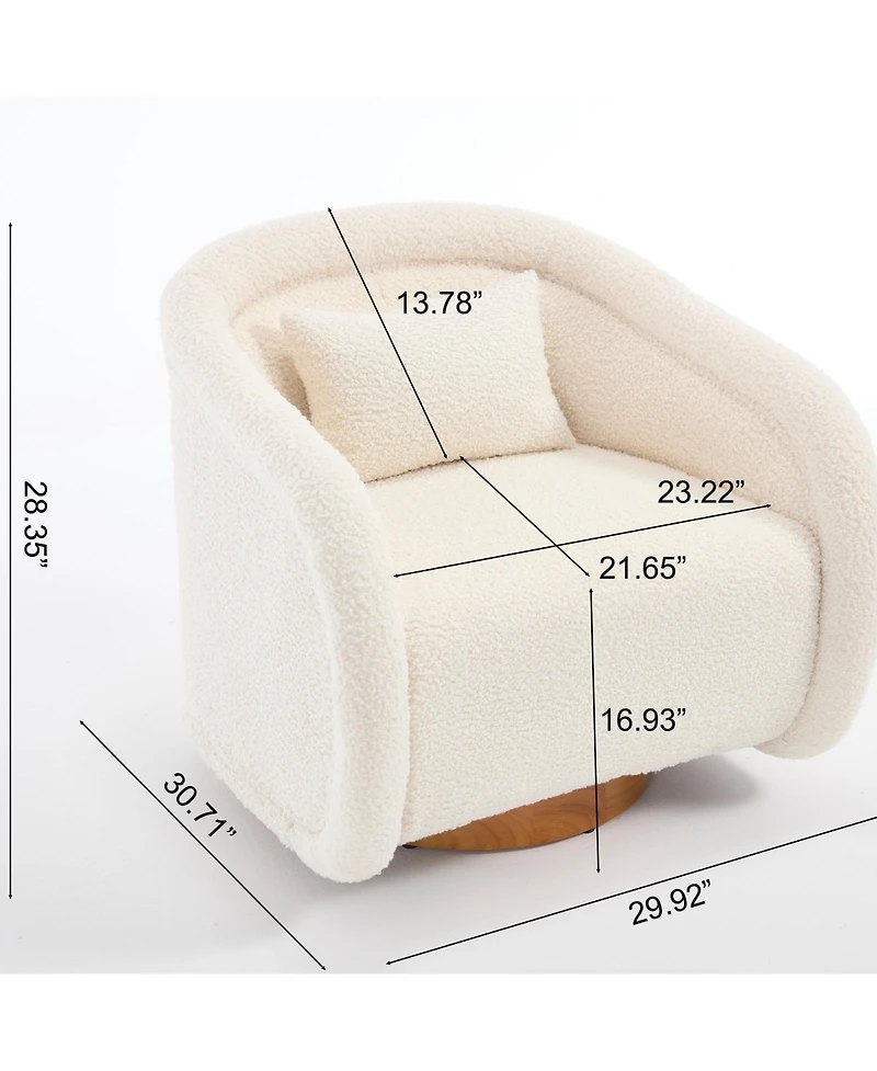 Boyel Living Swivel Accent Chair 360 Degree Velvet Barrel Pumpkin Shaped Brown Rubberwood Base