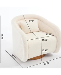 Boyel Living Swivel Accent Chair 360 Degree Velvet Barrel Pumpkin Shaped Brown Rubberwood Base