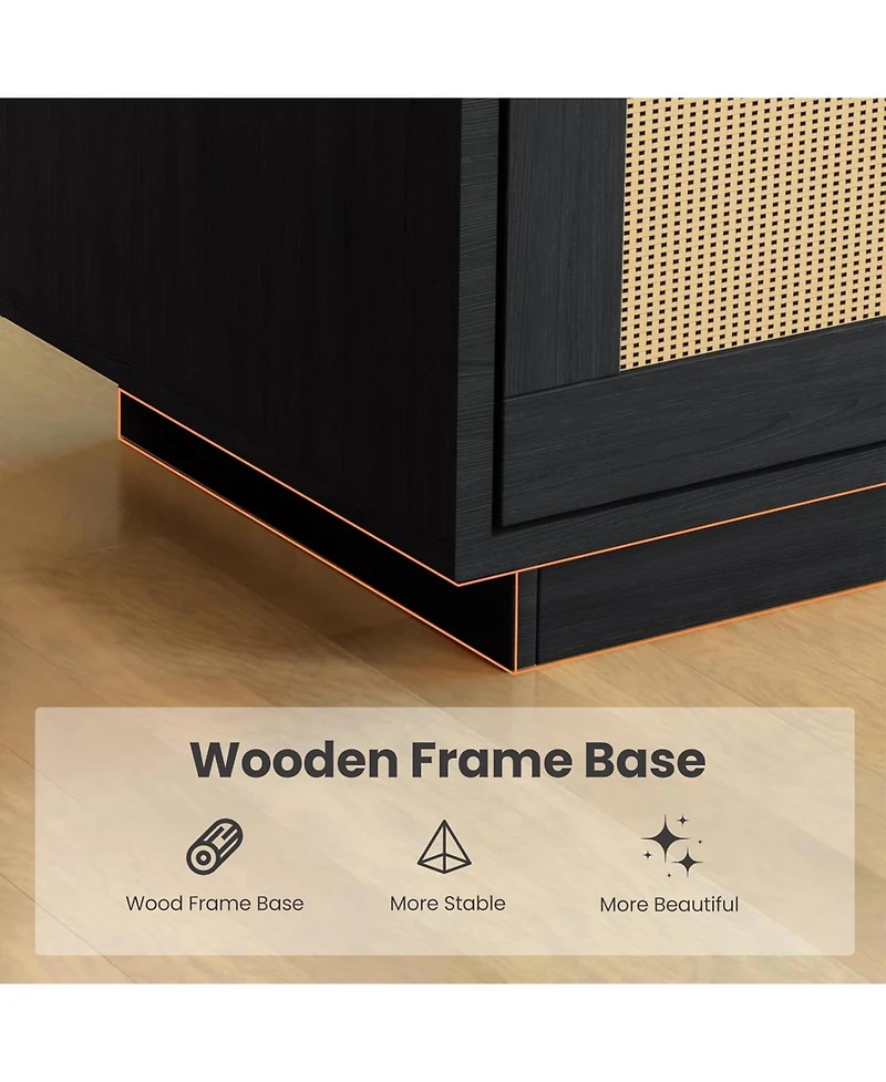 gaomon 5-Tier Boho Wooden Bookcase with Rattan Doors and Storage