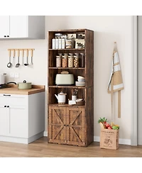 gaomon 71.4" Tall Farmhouse 6-Tier Bookcase with Barn Doors and Storage Cabinet