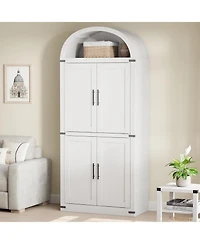 gaomon Arched Farmhouse Bookshelf with Wooden Doors and Drawers, Rounded Storage Cabinet