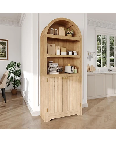 gaomon Tall Arched 5-Tier Bookshelf Cabinet with Double Doors and Adjustable Shelf, Wooden Bookcase