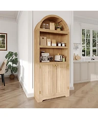 gaomon Tall Arched 5-Tier Bookshelf Cabinet with Double Doors and Adjustable Shelf, Wooden Bookcase