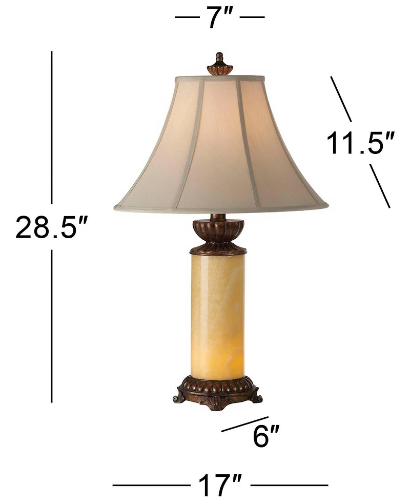 Barnes and Ivy 28.5" Tall Asian Inspired Table Lamps with Onyx Stone and Bell Shades, Set of 2
