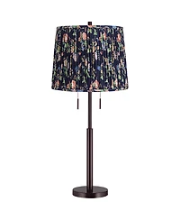 Possini Euro Design Karina 33" Tall Skinny Buffet End Table Lamp Pull Chain Brown Bronze Finish Metal Navy Blue Shade Living Room