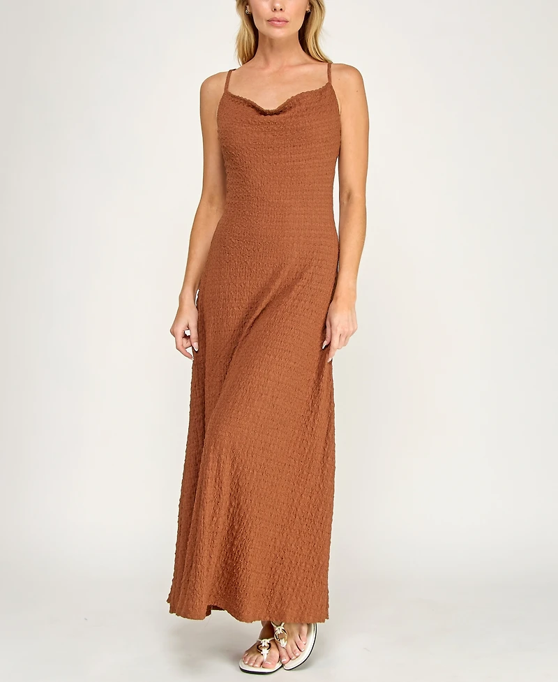 Trixxi Juniors' Sleeveless Cowl Neck Maxi Dress