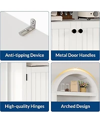 gaomon 72" Tall Arched 5-Tier Bookshelf Cabinet with Double Doors and Adjustable Shelf, Wooden Bookcase