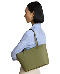 Lauren Ralph Crosshatch Leather Medium Karly Shopper Tote