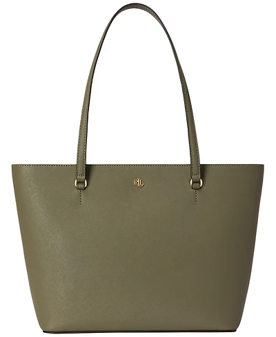 Lauren Ralph Crosshatch Leather Medium Karly Shopper Tote