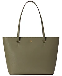 Lauren Ralph Crosshatch Leather Medium Karly Shopper Tote