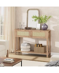 gaomon 2Pcs Entryway Table with Drawers, Rattan Console Table with Storage, Boho Sofa Table for Living Room, 2 Tier Hallway Table Home