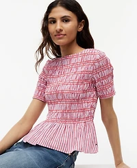 Tommy Hilfiger Women's Smocking Striped Boat Neck Cotton Top