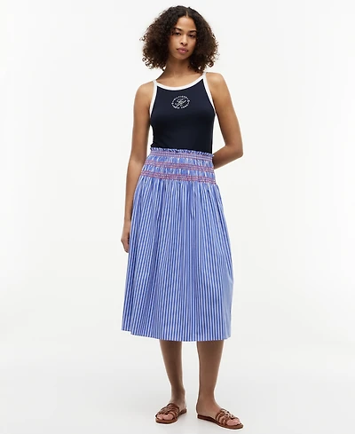 Tommy Hilfiger Women's Cotton Smocked Striped Midi Skirt