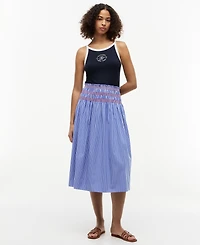 Tommy Hilfiger Women's Cotton Smocked Striped Midi Skirt