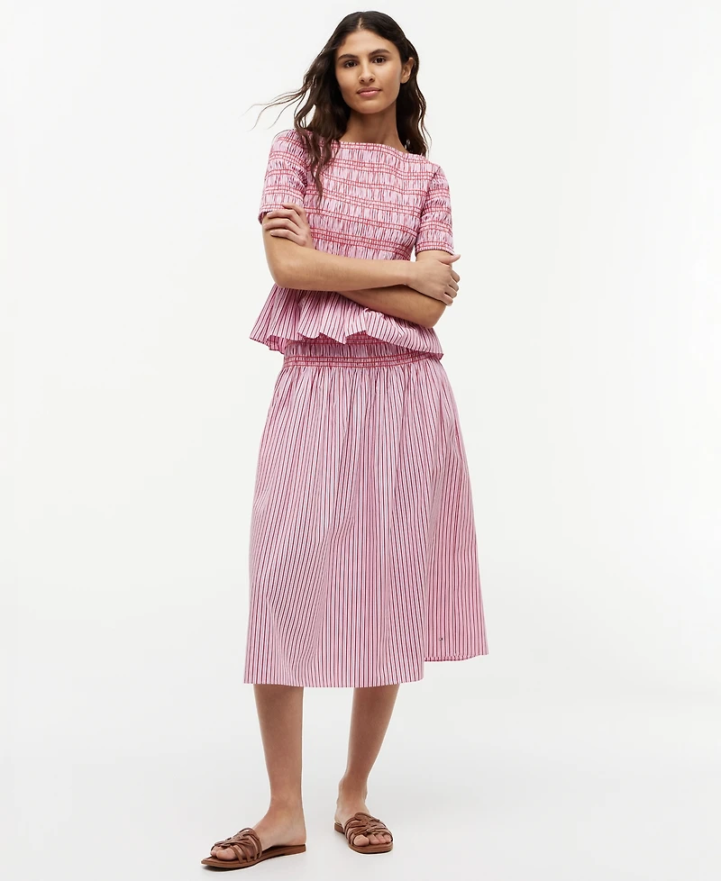 Tommy Hilfiger Women's Cotton Smocked Striped Midi Skirt