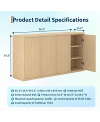 gaomon Sideboard, 66 Inch Fluted Wood Coffee Bar Organizer, Modern Pop Up Buffet Table with Storage