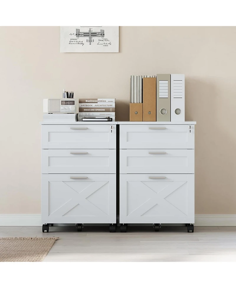 gaomon 3-Drawer File Cabinet with Lock, Mobile Under Desk Filing Cabinet for Home Office, Wood Storage Organizer for Letter/a4/Legal Size Documents