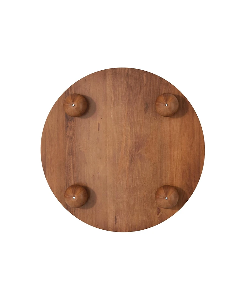 Rainsken Round Fluted Coffee Table with Storage, Modern Solid Wood Center Table Furniture Sliding Door for Living Room, Small Spaces