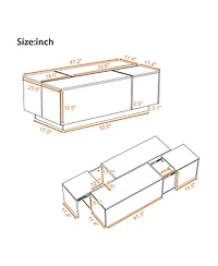 Rainsken Extendable Coffee Table - High-Gloss Finish, 2 Hidden Storage Space and 2 Drawers, Multi-Functional Center Table for Living Room