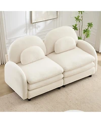 Rainsken 2-Seater Curved Teddy Fabric Loveseat Sofa, Flexible Modular Couch with Curved Lumbar Support Pillows for Living Room Decor