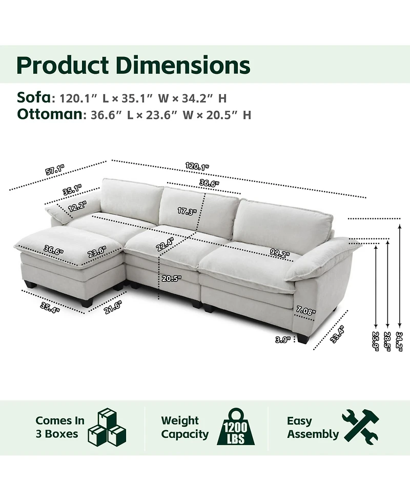 Rainsken L-Shaped Sectional Sofa with Ottoman