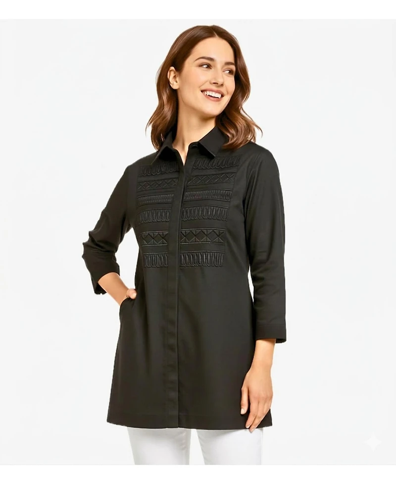 Stella Carakasi Women's Cotton Poplin Button-Front Unique Handmade Bib Pitch Perfect Tunic
