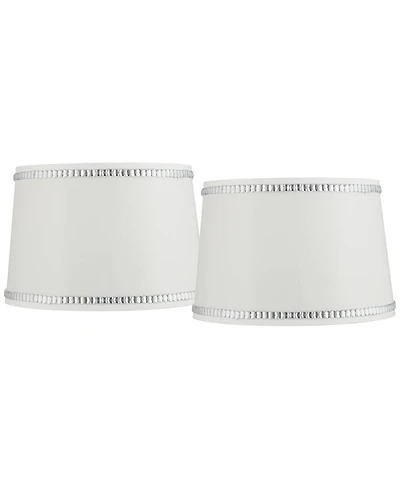 Springcrest Set of 2 Drum Lamp Shades Crystals Beaded Medium 13" Top x 15" Bottom x 10" High Spider Harp and Finial Fitting