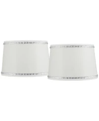 Springcrest Set of 2 Drum Lamp Shades Crystals Beaded Medium 13" Top x 15" Bottom x 10" High Spider Harp and Finial Fitting