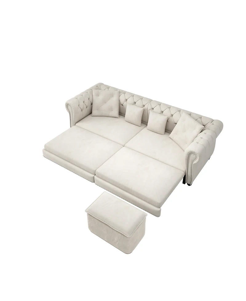 Streamdale Furniture Chesterfield Pull-Out Sofa Bed, Convertible Sleeper, King Size, Chaise, Velvet