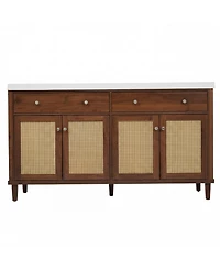 Busdays 60 Inch Double Sink Bathroom Vanity Smc Sink 2 Flip Out Drawers 4 Soft Close Doors Solid Wood Legs Metal Knobs