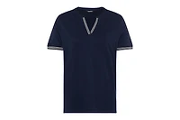 Olsen Women's Split Neck T-Shirt with Stripe Trim