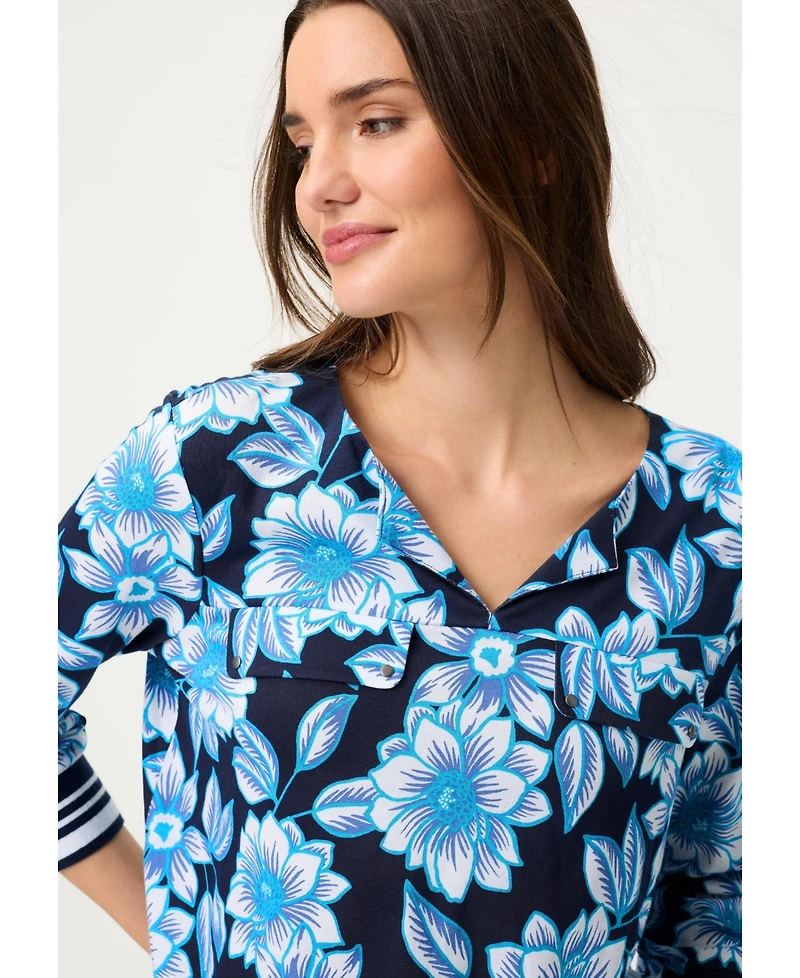 Olsen Women's Split Neck Floral T-Shirt